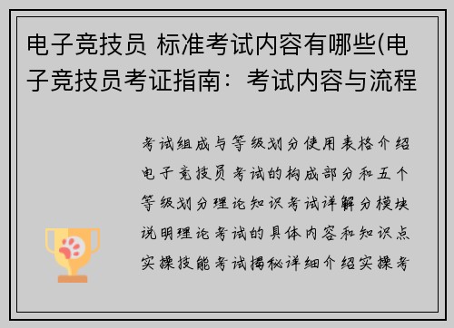 电子竞技员 标准考试内容有哪些(电子竞技员考证指南：考试内容与流程全解析)